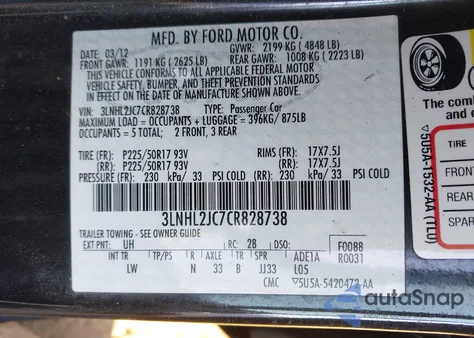 2012 Lincoln Mkz из США, поврежденный, VIN 3LNHL2JC7CR828738